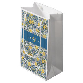 Blaues Fliesen-Land-Limonen-Wasserfarbe-Monogramm  Kleine Geschenktüte