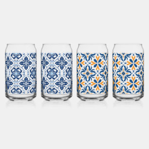 Blaues Fliesen mediterranes Picknick Glas
