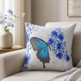Blaues Floral Butterfly Square Kissen
