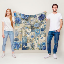 Blaues Floral- und Schmetterlingmuster Muster Fleecedecke