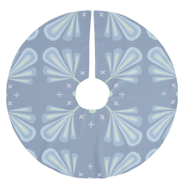 Blaues florales abstraktes Muster Polyester Weihnachtsbaumdecke (Vorderseite)
