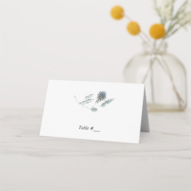 Blaues florales botanisches Element Hochzeitskarte Platzkarte (Vorderseite)