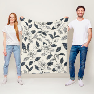Blaues, florales, botanisches Muster im Vintage-St Fleecedecke