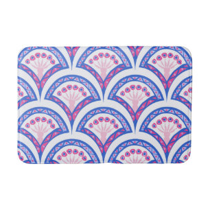 blaues florales Damastmuster  Badematte
