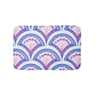 blaues florales Damastmuster  Badematte