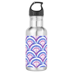 blaues florales Damastmuster Edelstahlflasche