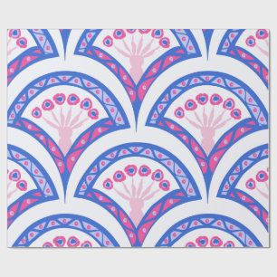 blaues florales Damastmuster  Geschenkpapier