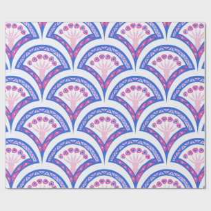 blaues florales Damastmuster Geschenkpapier