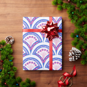 blaues florales Damastmuster Geschenkpapier