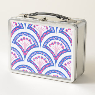blaues florales Damastmuster  Metall Brotdose