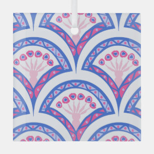 blaues florales Damastmuster Ornament Aus Glas