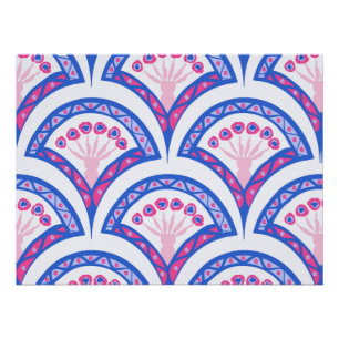 blaues florales Damastmuster Poster