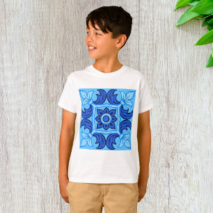 Blaues florales Fliesenmuster vintage-mediterran  T-Shirt