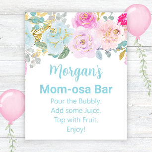 Blaues florales Jungen-Baby-Shower-Mom-osa-Bar-Sch Poster