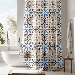 Blaues florales marokkanisches Fliesenmuster Duschvorhang