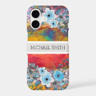 Blaues florales Monogramm moderne farbenfrohe Abst