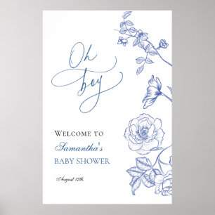 Blaues florales Oh Boy Baby Shower Willkommen Poster