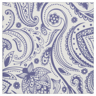 Blaues, florales Paisley-Custom Weißer Hintergrund Stoff