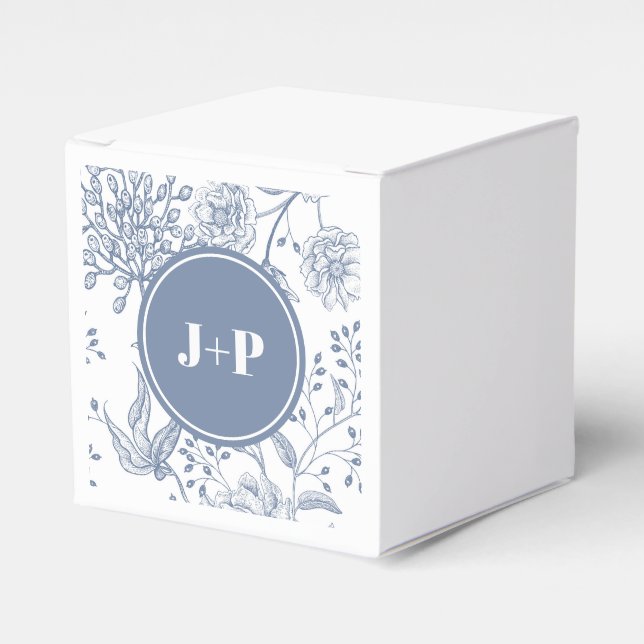 Blaues Florales Periwinkle-Monogramm-Hochzeit Geschenkschachtel (Vorderseite)