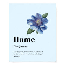 Blaues florales Poster zur Definition von Zuhause 