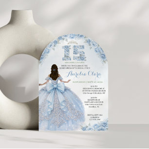 Blaues Florales Prinzessin Coquette Quinceanera To Einladung