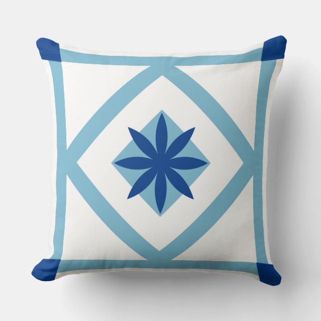 Blaues, florales, quilt Inspiriert Kissen (Vorderseite)