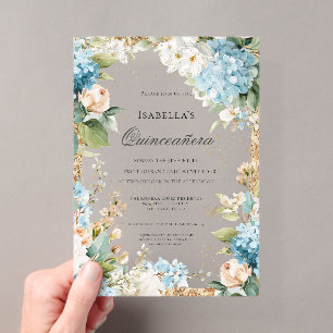 Blaues Florales Quinceañera Elegantes Jubiläum 15 Acryleinladungen
