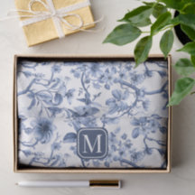Blaues florales vintage Toile-Muster-Monogramm