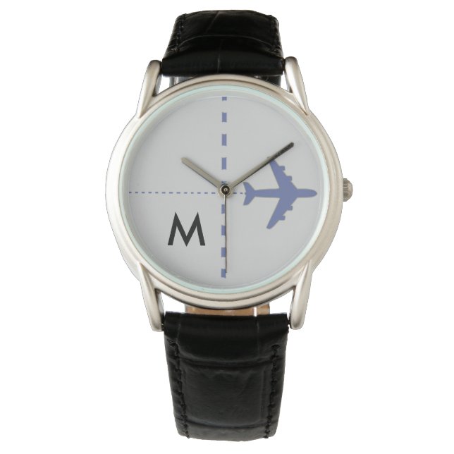 blaues Flugzeug mit anfänglichem Armbanduhr (Vorderseite)