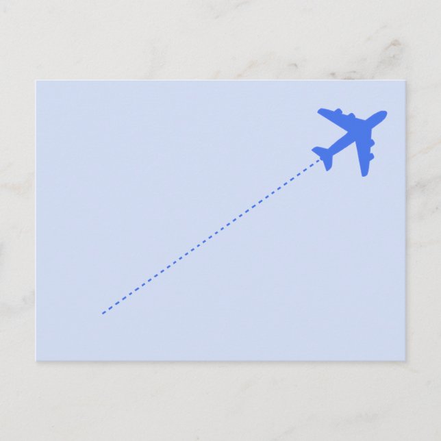 blaues Flugzeug mit gepunkteter Linie Postkarte (Vorderseite)