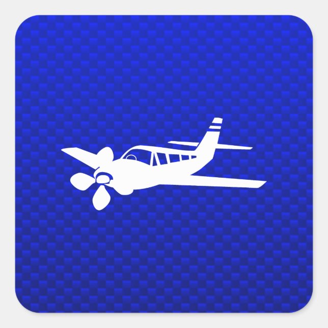 Blaues Flugzeug Quadratischer Aufkleber (Vorderseite)