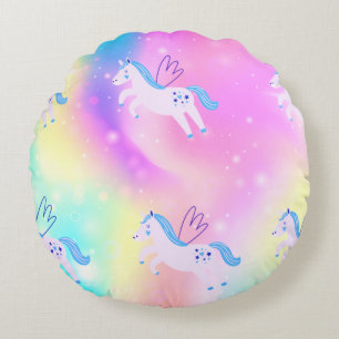 Blaues Flying Unicorn-Regenbogenwurzel Kissen