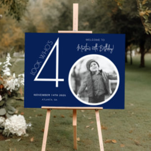 Blaues Foto 40. Geburtstag Begrüßungszeichen Poster