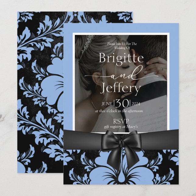 Blaues Foto Einladung (Vorne/Hinten)