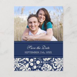 Blaues Foto Save the Date, das Postkarten Wedding