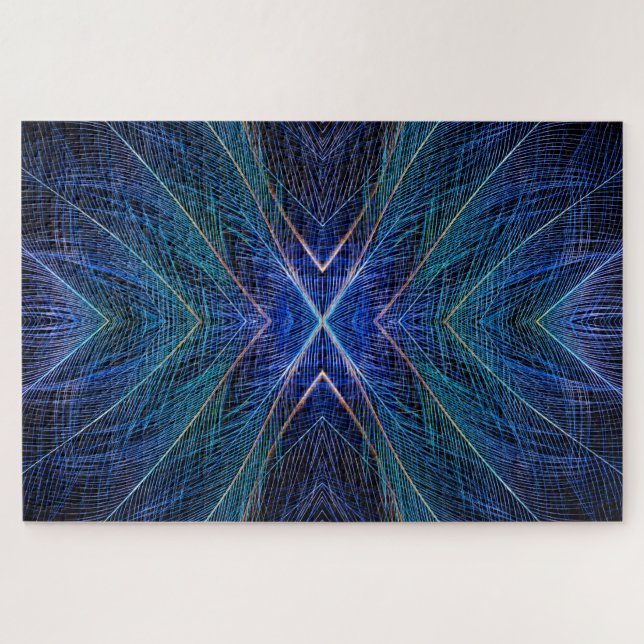 Blaues Fraktal Feder Design (Horizontal)