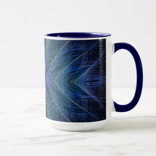 Blaues Fraktal-Feder-Design Tasse