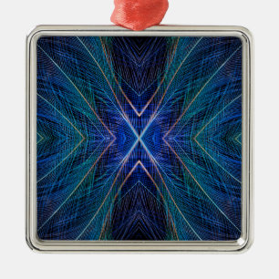 Blaues Fraktal-Federdesign Ornament Aus Metall