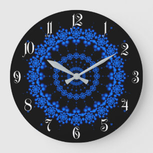 Blaues Fraktal Große Wanduhr