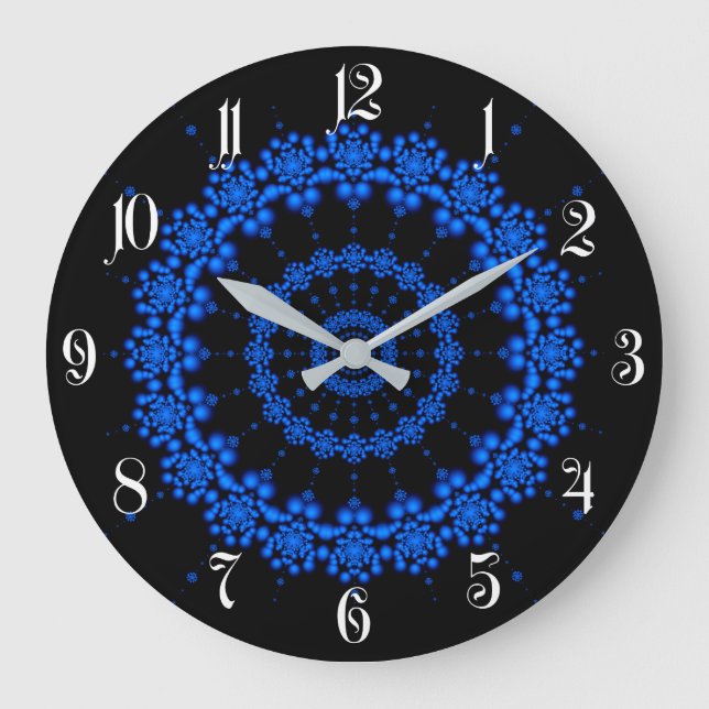 Blaues Fraktal Große Wanduhr (Vorderseite)