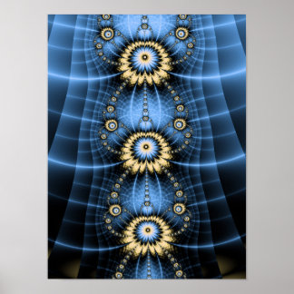 Blaues Fraktal-Mandala-Ornament-Symmetrisches Desi Poster