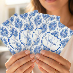 Blaues französisches Damast-Toile-Muster Name Mono Spielkarten