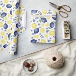 Blaues französisches Land-Lemonen-Muster Geschenkpapier