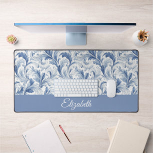 Blaues französisches Land-Toile-Monogramm-Muster Schreibtischunterlage
