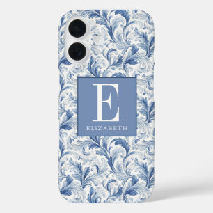Blaues französisches Land-Toile-Muster-Monogramm iPhone 16 Hülle