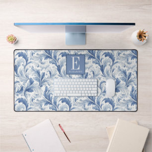 Blaues französisches Land-Toile-Muster-Monogramm Schreibtischunterlage