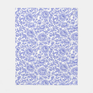 Blaues französisches Toile-Blumenmuster Fleecedecke