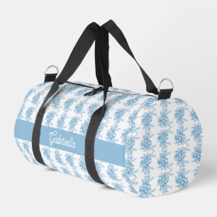 Blaues französisches Toile-Blumenmuster Name Duffle Bag