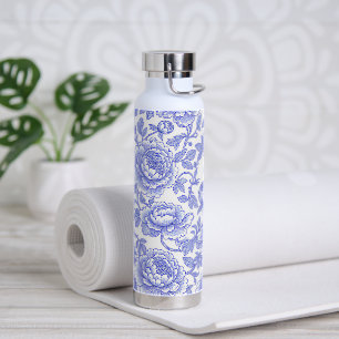 Blaues französisches Toile-Blumenmuster Trinkflasche