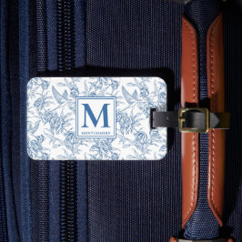 Blaues französisches Toile de Jouy Monogramm Name Gepäckanhänger